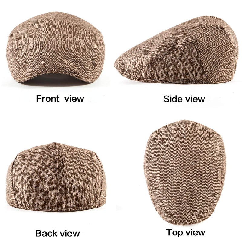LADYBRO 2Pack Adjustable Newsboy Cap Ivy Hat for Men (Quilted, Black+Brown, L/XL, 7 5/8) - Image 2